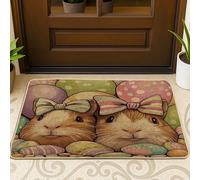 Paillasson noir pour l'extérieur et l'intérieur du portier de printemps Pâques cochon d'Inde 73,6 x 43,2 cm - Œufs en verre teinté - Antidérapant - Petit imprimé amusant et funky - Pour terrasse