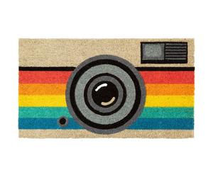 Paillasson original ""Caméra rétro"" en noix de coco avec support antidérapant en PVC. Dimensions : 70 x 40 x 1,5 cm - FISURA