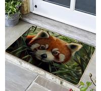 Paillasson panda rouge, paillasson en forme d'animal mignon pour extérieur et intérieur, décoration saisonnière, en caoutchouc imperméable, antidérapant, absorbant la poussière, facile à nettoyer