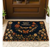 Paillasson papillon, nature, botanique, fleur, abeille, printemps, bleu marine, antidérapant, attrape la saleté, tapis de bienvenue, décoration extérieure pour porte d'entrée, terrasse, 73,6 x 43,2 cm