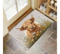 Paillasson Parterres De Fleurs Bétail Des Highlands - 80 x 120 cm - Antidérapant - - Tapis Ultra Doux - Représentation Réaliste Des Animaux Ruraux - Tapis D'intérieur à Poils Courts Pour Orte Avant