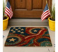Paillasson patriotique motif galets rouges, blancs et bleus pour décoration d'été du 4 juillet, antidérapant, imperméable, utilisation en intérieur et en extérieur, facile à nettoyer, 73,6 x 43,2 cm