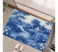Paillasson Paysage De Jardin Anglais, Arbres Fleurs Motif D'Étang Petit tapis d'entrée pour Entrée Intérieure, Tapis De Sol Respectueux De l'environnement Antidérapant Facile À Nettoyer - Indigo