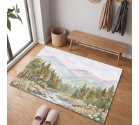 Paillasson Paysage Forêt Montagne À L'Aquarelle pour une Entrée Propre toute l’Année, 90 x 150 cm | Tapis de Porte Ruisseaux Forestiers Conifères, Retient Poussière, Antidérapant et Facile à Nettoyer