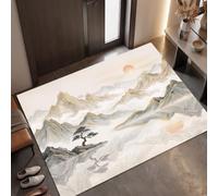 Paillasson Paysage Oriental À L'Encre pour une Entrée Propre toute l’Année, 60 x 120 cm | Tapis de Porte Reflet Montagne Lac, Retient Poussière, Humidité et Saletés, Antidérapant et Facile à Nettoyer