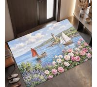 Paillasson Peinture À L'Huile De Bord De Mer pour une Entrée Propre toute l’Année, 40 x 60 cm | Tapis de Porte Phare Côtier, Retient Poussière, Humidité et Saletés, Antidérapant et Facile à Nettoyer