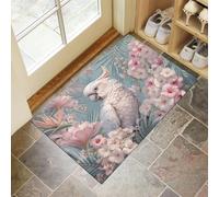 Paillasson Perroquets Buissons D'Hibiscus, Attrape-Poussière Illustration D'Animaux De La Nature Fin Tapis De Sol, Tapis Antidérapant à Poils Courts Pour Entrée, Cuisine, Porte D'entrée, 80 x 120 cm