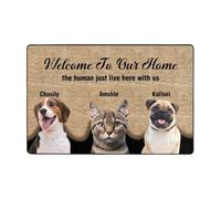 Paillasson personnalisé avec photo d'animal de compagnie - Bienvenue dans notre maison - Tapis d'entrée d'intérieur amusant pour animaux de compagnie - Cadeau pour les amoureux des animaux de