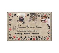 Paillasson personnalisé avec photo d'animal de compagnie - Bienvenue dans notre maison - Tapis d'entrée d'intérieur amusant pour animaux de compagnie - Cadeau pour les amoureux des animaux de