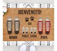 Paillasson Personnalisé pour l' Entrée | Paillasson Personnalisable & Original Famille et Chien | 70 x 40cm | Tapis Personnalisable Entrée | Composé à 100% de Fibres de Coco | Famille 4 + Chien