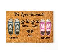 Paillasson personnalisé pour l'entrée de la Maison | Personnalisez Votre paillasson avec Toute Votre Famille | 70 x 40 cm | Tapis Originaux et drôles en 100% Fibre de Coco | Couple + 3 Animaux