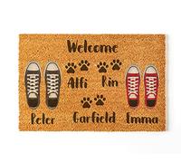Paillasson personnalisé pour l'entrée de la maison | Personnalisez votre tapis avec vos chiens ou chats | 70 x 40 cm | Paillasson Original à offrir en 100 % fibre de coco | Couple + 3 animaux