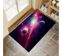 Paillasson Planètes Spatiales avec Envers en Caoutchouc Antidérapant Naturel, pour Entrée Extérieure, Intérieur Antidérapant, 45 X 75 Cm Thème du Ciel Étoilédoux Lavable en Machine Violet Foncé