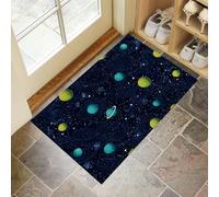 Paillasson Planètes Spatiales avec Envers en Caoutchouc Antidérapant Naturel, pour Entrée Extérieure, Intérieur Antidérapant, 40 X 60 Cm Thème du Ciel Étoilédoux Lavable en Machine Bleu Foncé