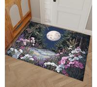 Paillasson Pleine Lune Parterres De Fleurs Forêt - 45 x 75 cm - Antidérapant - Tapis Ultra Doux - Peinture À L'Huile Rétro Romantique - Tapis D'intérieur à Poils Courts Pour Orte Avant Et Arriè Entrée