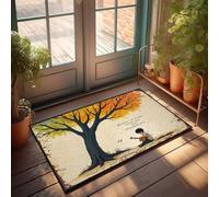 Paillasson pour entrée en plein air - Sérénité d'automne amusante : voyage musical d'un enfant sous l'arbre - Paillasson pour porte d'entrée, tapis de vacances (65 x 90 cm)