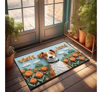 Paillasson pour entrée intérieure à la maison : un chien amical dans un champ de fleurs Paillasson Bienvenue à la maison Tapis de porte Cool Stuff pour garçons (50 x 80 cm)