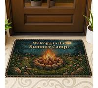 Paillasson pour feu de camp, tapis de porte d'été, nature, roches, fleurs, été, vert, en caoutchouc antidérapant, décoration extérieure pour porte d'entrée, terrasse, 73,6 x 43,2 cm