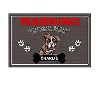Paillasson pour intérieur et extérieur, paillasson personnalisé pour Chien Boxer, Tapis de Bienvenue Amusant, Avertissement Notre Chien échoué Hors d'obéissance, Tapis d'école