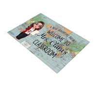 Paillasson pour salle de classe - Crayon « Welcome To Classroom » - Pour la rentrée scolaire, salle de classe - Pour enseignante - Vert menthe 1, 40 x 60 cm
