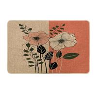 Paillasson printanier - Beau motif floral - Feuilles botaniques - Bohème - Abstrait - Rose et blanc - En caoutchouc - Décoration de bureau, dortoir, salle de classe, piscine, garage, maison, lavable