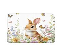 Paillasson Printemps, Pâques, Lapins Mignons, Fleurs, Plante, Aquarelle, Papillon, Rustique Tapis D'Entrée Lavable en Machine Paillasson Interieur Antidérapant pour Balcon Cour 40X60 Cm