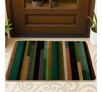 Paillasson rayé coloré, vert et marron, pour décoration extérieure et intérieure, style moderne, en caoutchouc, imperméable, antidérapant, contrôle de la poussière, entretien facile, 73,6 x 43,2 cm