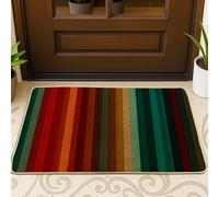 Paillasson rayé multicolore, tapis de bienvenue intérieur et extérieur pour décoration d'automne, tapis d'entrée en caoutchouc antidérapant, résistant à la poussière, facile à nettoyer, 73,7 x 43,2 cm