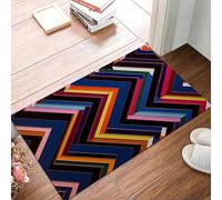 Paillasson Rayures Géométriques Bleu marine Patchwork À Blocs De Couleur pour l'intérieur, 50x80cm Tapis d'entrée Antidérapant, Lavable en Machine, Tapis Doux pour Cuisine Salle de Bain Chambre