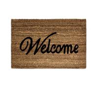 Relaxdays Paillasson WELCOME en fibres de Coco tapis de sol pour porte entrée 60 x 40 cm natte dessous antidérapant caoutchouc PVC essuie-pieds saleté intérieur extérieur intempéries, marron