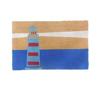 Paillasson Relaxdays Coco 80 x 50 cm, Motif Phare, antidérapant, résistant, intérieur et extérieur, coloré.