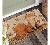 Paillasson renard d'automne mignon pour entrée extérieure et intérieure, décoration d'automne, tapis doux, antidérapant, imperméable, facile à nettoyer, 73,7 x 43,2 cm
