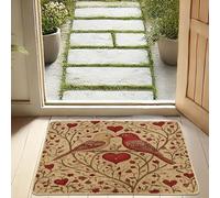 Paillasson romantique avec oiseaux d'amour rustique, rouge, pour le printemps et la Saint-Valentin, en fibre de coco naturelle, antidérapant, absorbant, facile à nettoyer, 73,6 x 43,2 cm