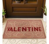 Paillasson romantique saisonnier Hello Roses Valentine rouge lavable à profil bas pour maison, intérieur et extérieur, entrée, porche, décoration 73,6 x 43,2 cm