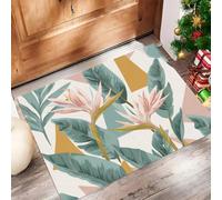 Paillasson Rose Vert Fleurs Tropicales 40x60cm, Feuilles De Bananier Oiseau De Paradis, Tapis De Sol Décoratif pour La Maison, Dos Antidérapant Lavable De l'eau pour Décoration D'Entrée Intérieure