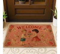 Paillasson rose vintage fantaisiste pour enfants, anges printaniers, pêche, antidérapant, paillasson, paillasson, décoration pour maison, intérieur, extérieur, entrée, porche, 73,6 x 43,2 cm