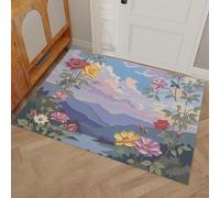 Paillasson Roses Montagnes Nuages - 50 x 80 cm - Antidérapant - Lavable - Tapis Ultra Doux - Style De Peinture À L'Huile Vintage - Tapis D'intérieur à Poils Courts Pour Orte Avant Et Arriè Entrée