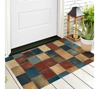 Paillasson Rouge Bleu Texture Rectangulaire Cuisine Salle De Bain Paillasson Tapis De Jardin 50X80Cm Géométrie Visuelle Porte Avant Et Arrière Pour Patio Entrée Garage Maison Porche,Décoration