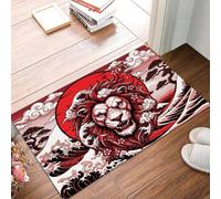 Paillasson Rouge Foncé Impressions Ukiyo-E Lion Vagues Pin Tapis De Porte Résistant Doux À Poil Ras Paillasson Interieur Facile Nettoyer Tapis D'Entrée pour Salon Couloir 40 X 60 Cm