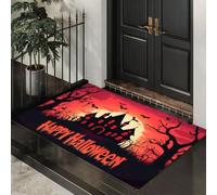 Paillasson Rouge Halloween Mystérieux Château Chauve-Souris Arbre Mort Tapis De Porte Résistant Doux À Poil Ras Paillasson Interieur Facile Nettoyer Tapis D'Entrée Pour Salon Couloir 60 X 90 Cm