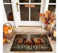 Paillasson rustique avec feuilles naturelles - Marron - Antidérapant - Attrape la saleté - Décoration extérieure pour porte d'entrée, terrasse - 73,6 x 43,2 cm
