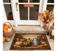 Paillasson rustique avec inscription « Welcome » - Motif citrouilles - Arrosoir saisonnier - Orange automne - Lavable - Profil bas - Pour la maison, l'intérieur et l'extérieur - Décoration de porche