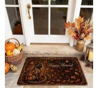 Paillasson rustique avec motif chat de bienvenue, feuilles saisonnières, citrouilles d'automne marron, lavable, profil bas, décoration pour entrée, porche, salle de bain, bureau, 73,6 x 43,2 cm