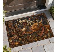 Paillasson rustique avec motif de vache des Highlands et fleurs d'automne marron antidérapant pour entrée, extérieur, porche, balcon - 73,6 x 43,2 cm