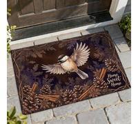 Paillasson rustique avec pommes de pin naturelles et bâtons de cannelle, marron automne, lavable, profil bas pour sol, décoration extérieure pour porte d'entrée, terrasse, 73,6 x 43,2 cm