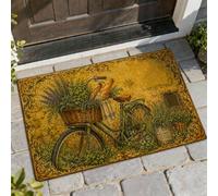 Paillasson rustique vintage avec panier de bienvenue - Lavande - Jaune - Antidérapant - Pour maison, intérieur et extérieur, entrée, porche, décoration - 73,6 x 43,2 cm