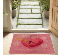 Paillasson Saint Valentin avec cœur et clé d'amour - Décoration intérieure et extérieure - Antidérapant - Imperméable - Contrôle de la poussière - Facile d'entretien - 73 x 43 cm