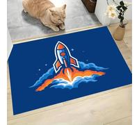 Paillasson Science Fiction Spatiale, Tapis à Poils Courts et denses Motif Fusée Lancement, Tapis Lavable en Machine Antidérapant, Tapis intérieurs Salon Chambre Enfants Bleu Orange, 80x120cm
