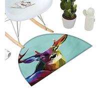 Paillasson Semi-Circulaire Motif cerf avec Fleurs Sauvages abstraites et Animaux, 39,9 x 60,9 cm, Noir/crème, H 27,5 x P 104,9 cm, Couleur 09