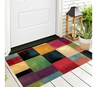 Paillasson Sol Porte 60X90Cm,Tapis Maison Entrée Extérieur,Rouge Noir Bloc De Couleur Rectangulaire Decoration Interieur Toutes Saisons Géométrie Abstraite Pour Entrée Bain Chambre Cuisine Salon
